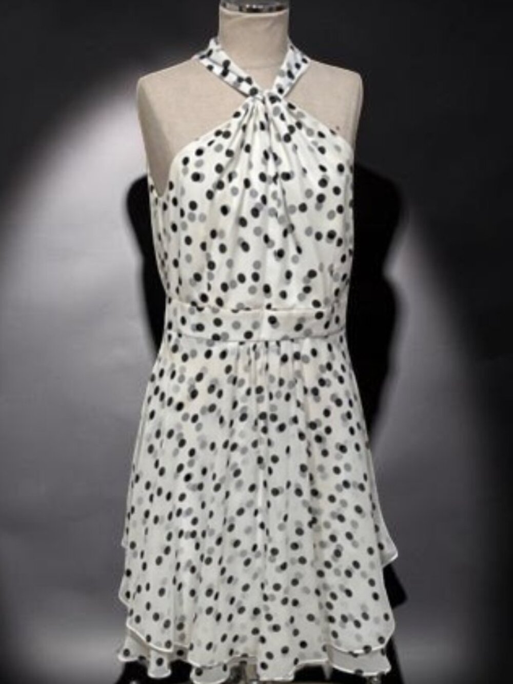 White House Black Market Black White Polka Dot Halter Mini Dress - Size 00